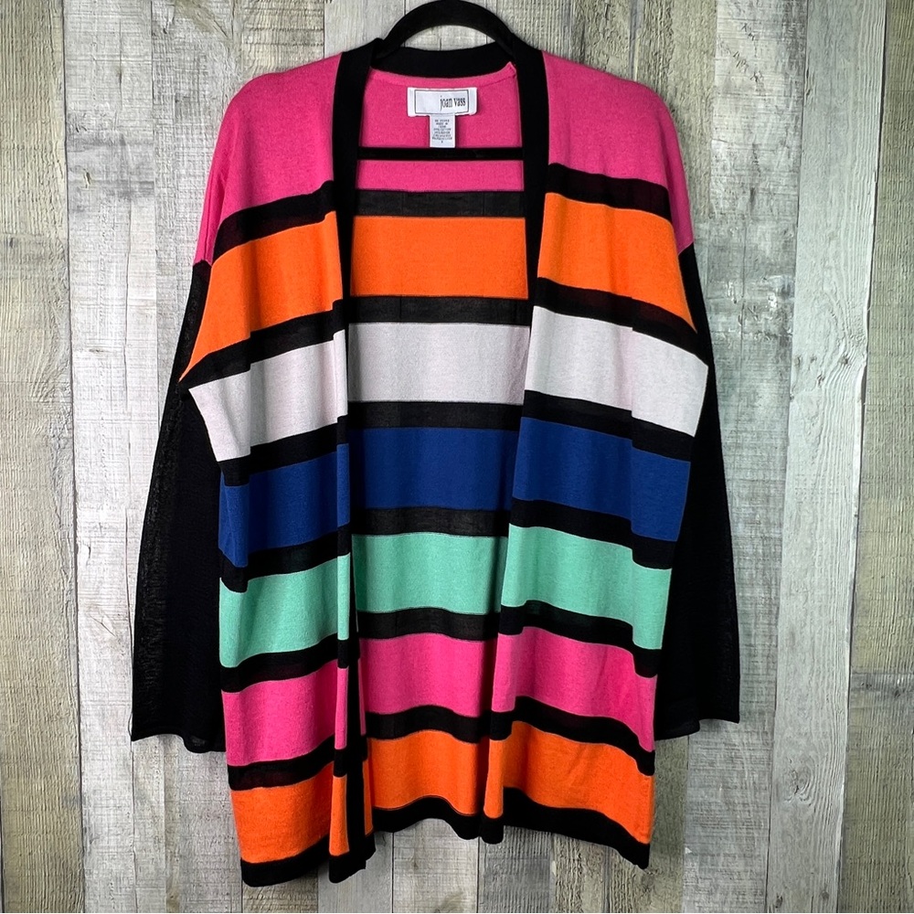 Joan Vass Size 3X Long Sleeve Open Front Multicolored Cardigan Sweater